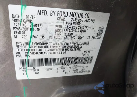 2013 Ford Edge Limited z USA, uszkodzony, nr VIN 2FMDK3KC8DBB73849